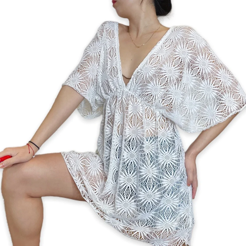 NWT Elif for Jordan Taylor White Crochet Bikini Beach Coverup Dress Size L